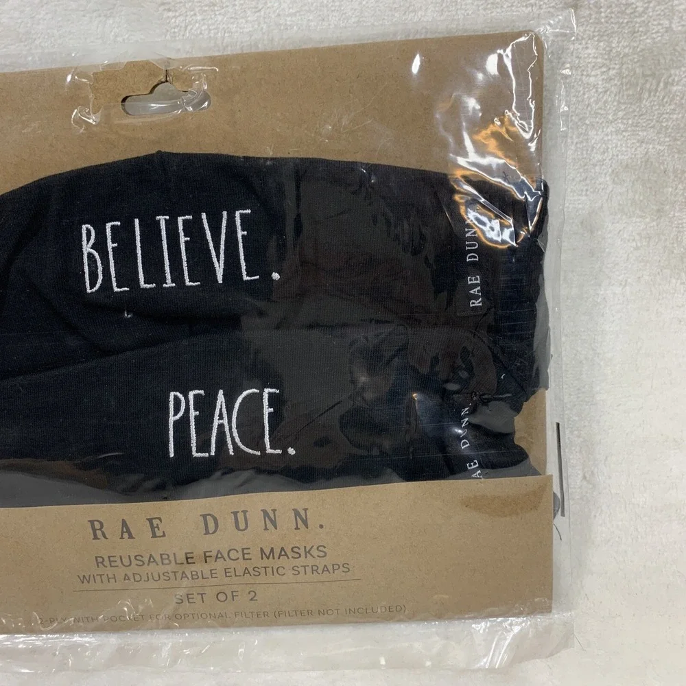 Rae Dunn Face Masks Black SET‎ OF 2 Cotton Reusable NEW 